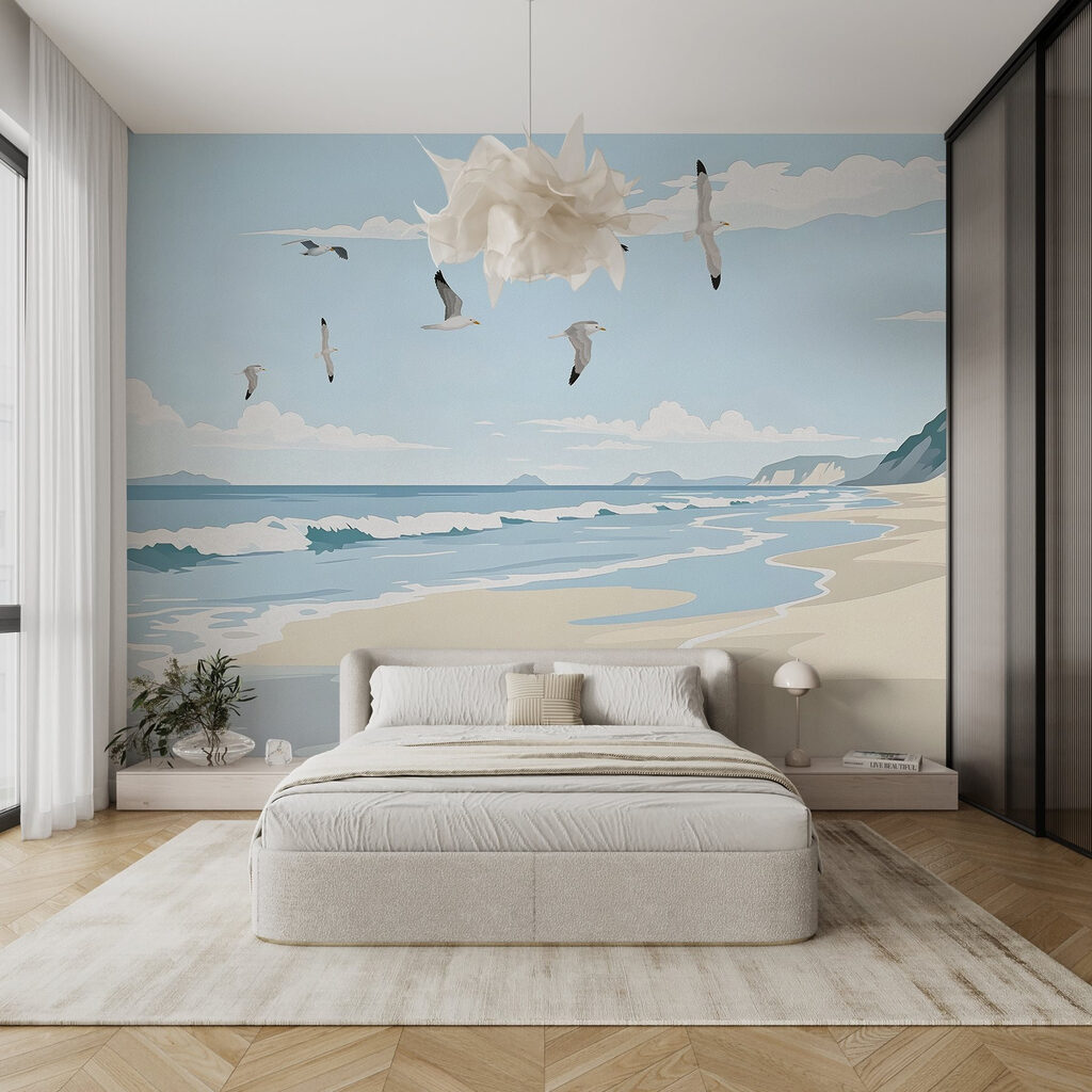 Gaviotas sobre la playa en un interior