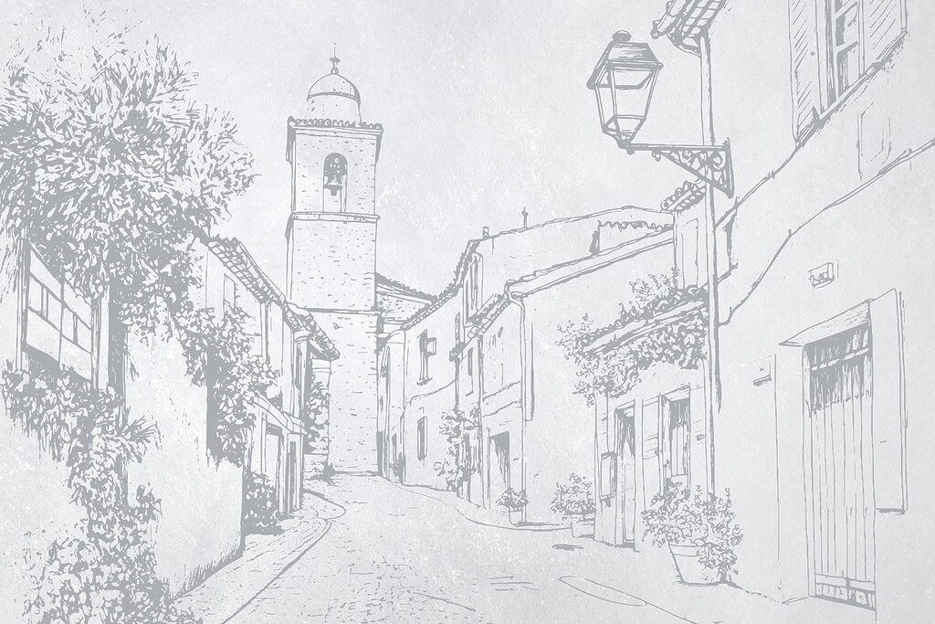 Calle antigua con torre — diseño completo