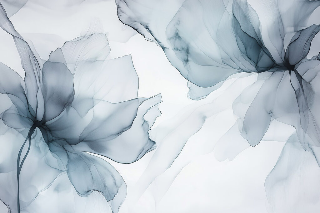 Dos flores translúcidas — diseño completo