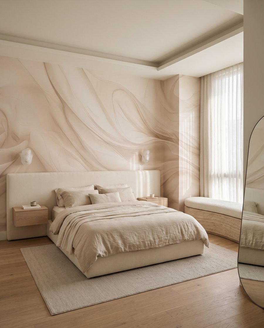 Formas ondulantes en crema en un interior
