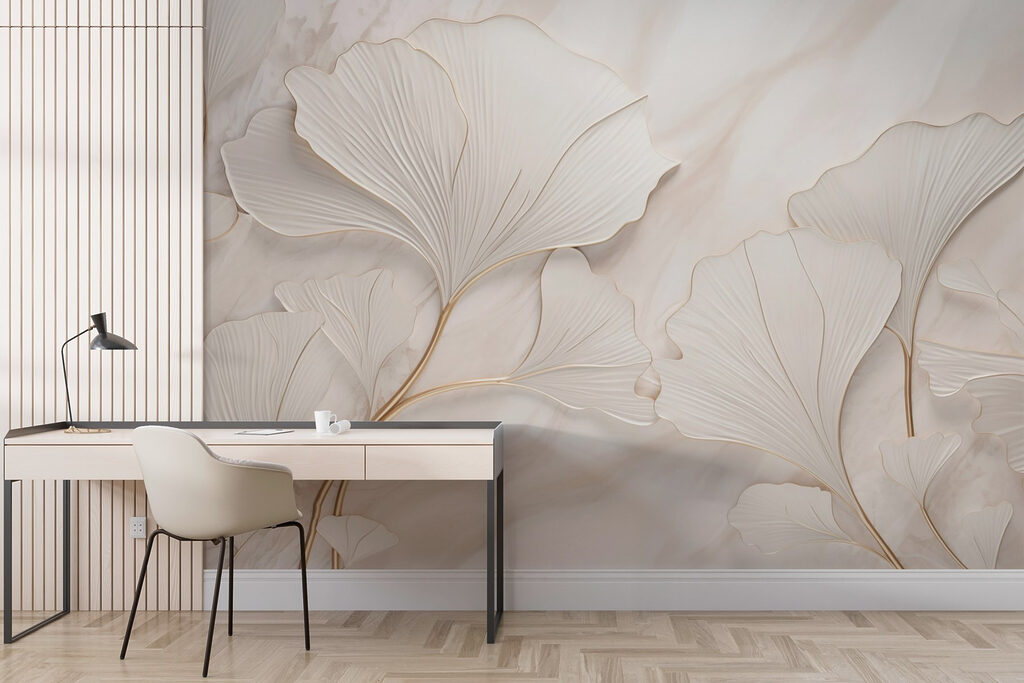 Hojas de ginkgo en un interior