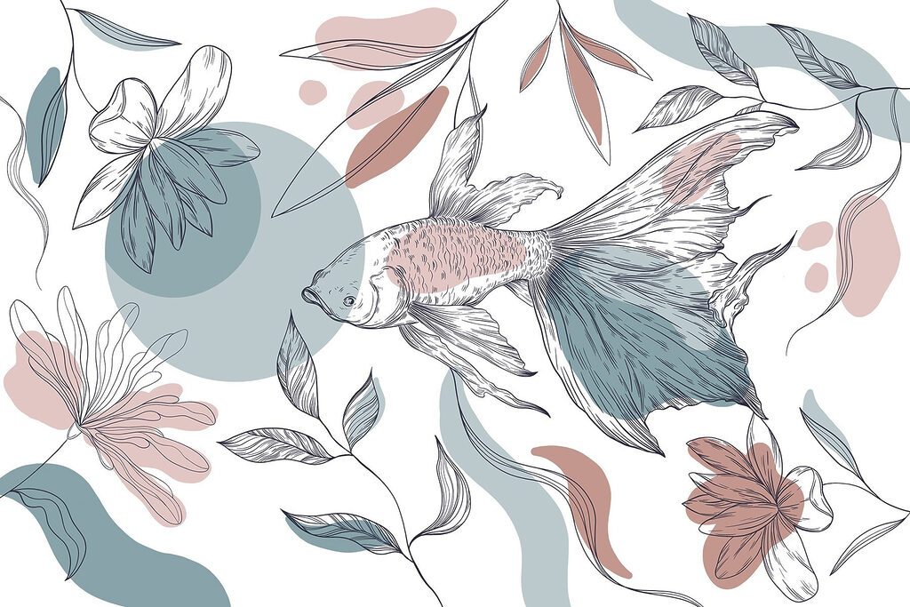 Pez entre flores dibujadas — diseño completo