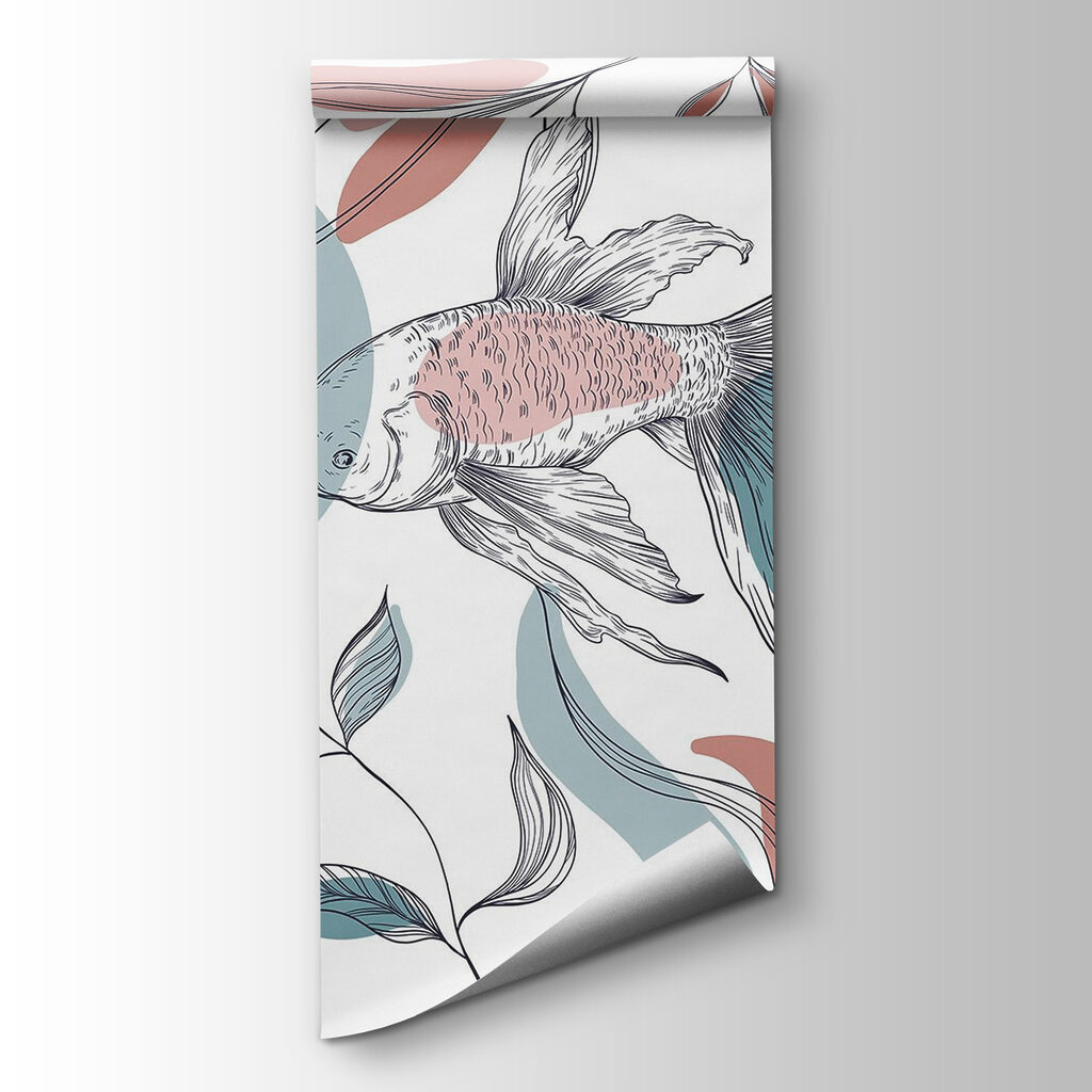 Pez entre flores dibujadas — vista del producto