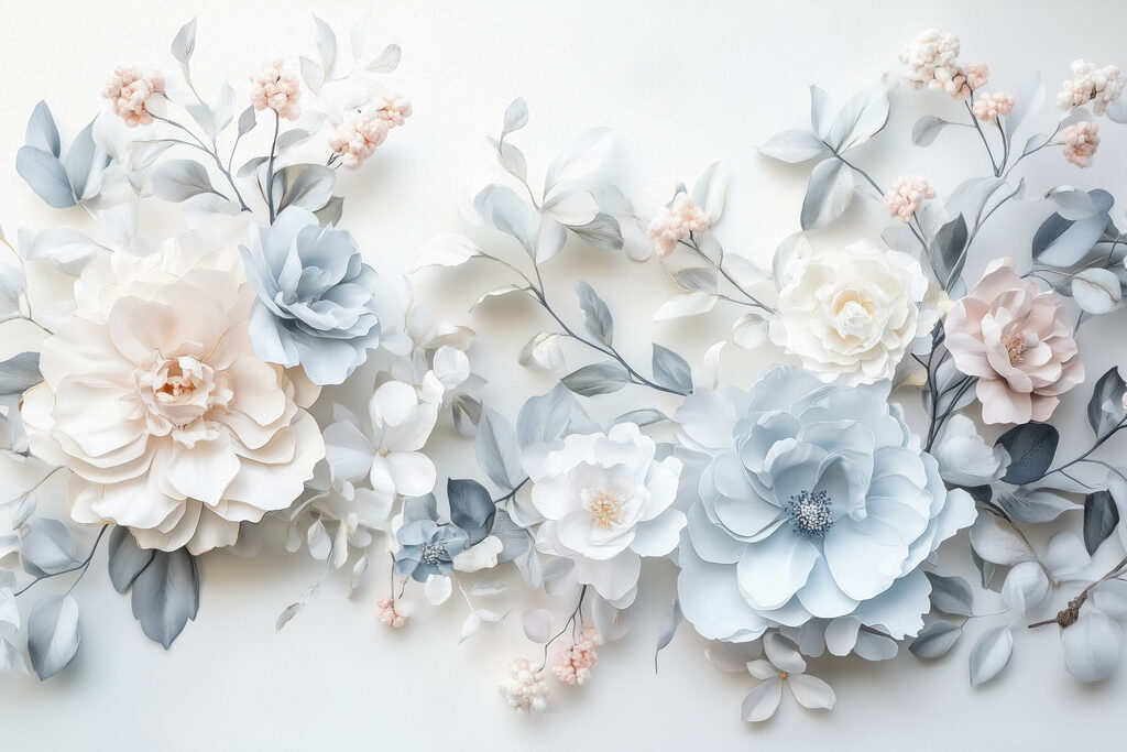 Flores blancas y azules — diseño completo