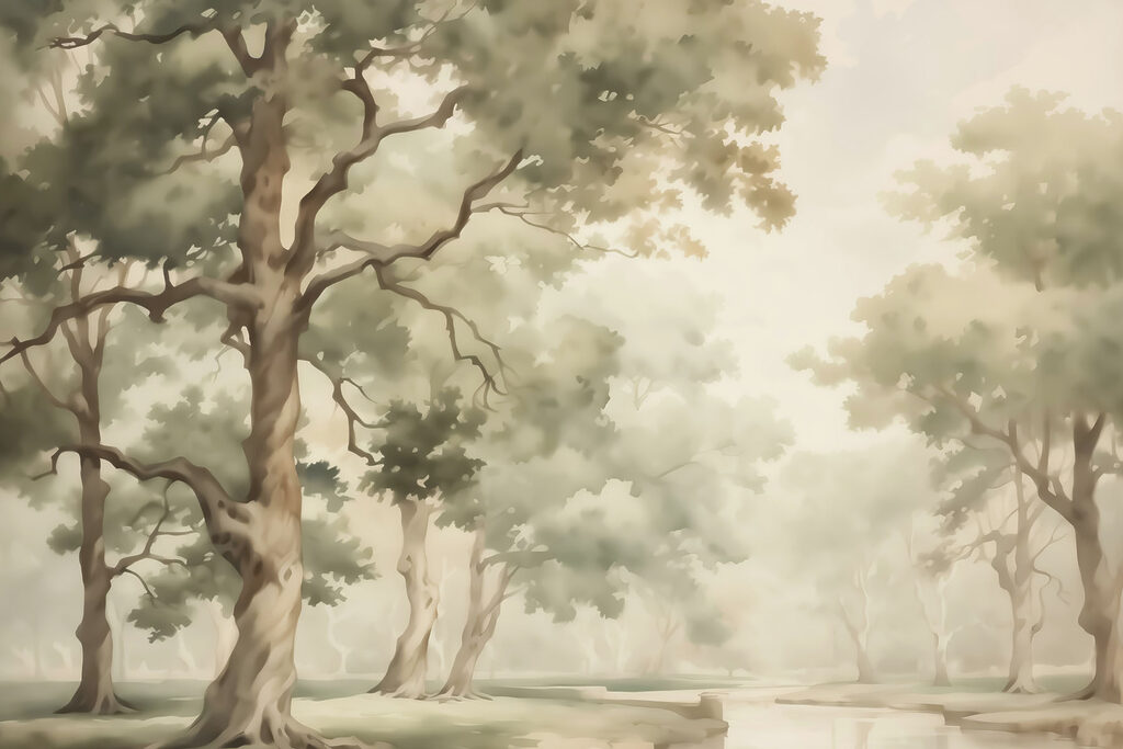 Árboles junto al prado — diseño completo