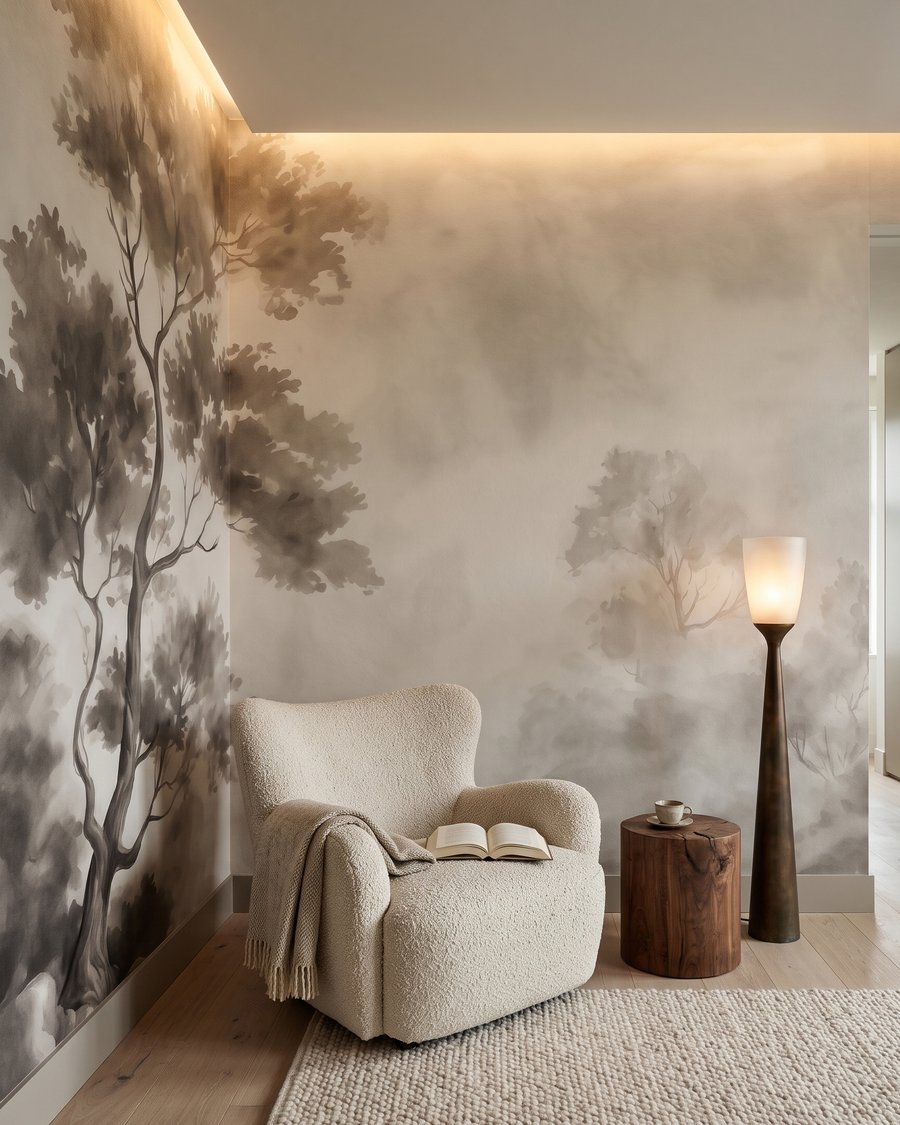 Árbol entre la niebla en un interior