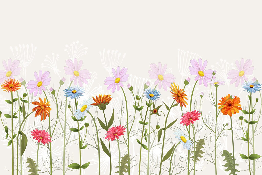Flores silvestres de colores — diseño completo