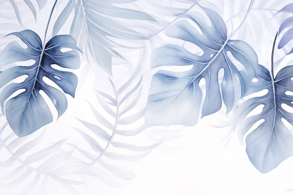 Monstera azul y blanca — diseño completo
