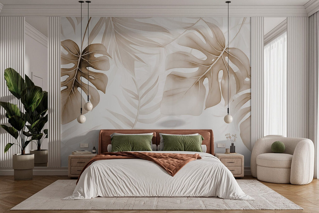 Monstera azul y blanca en un interior