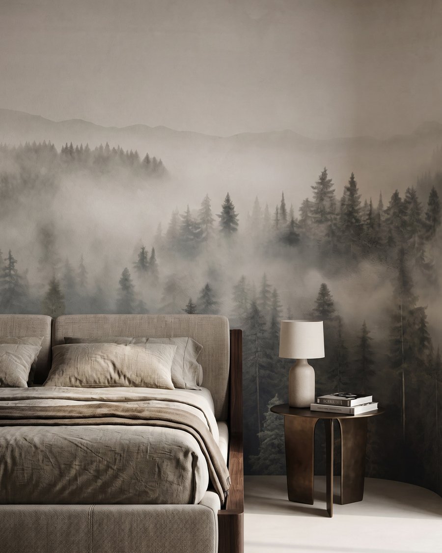 Niebla entre los pinos en un interior