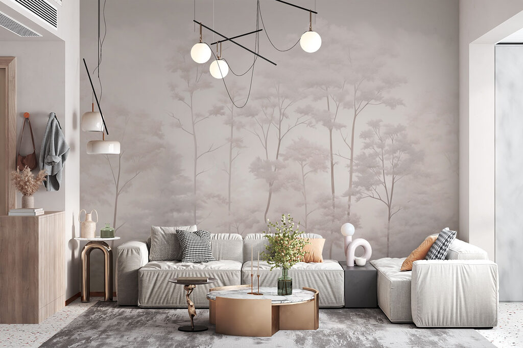 Árboles esbeltos en niebla — interior 1