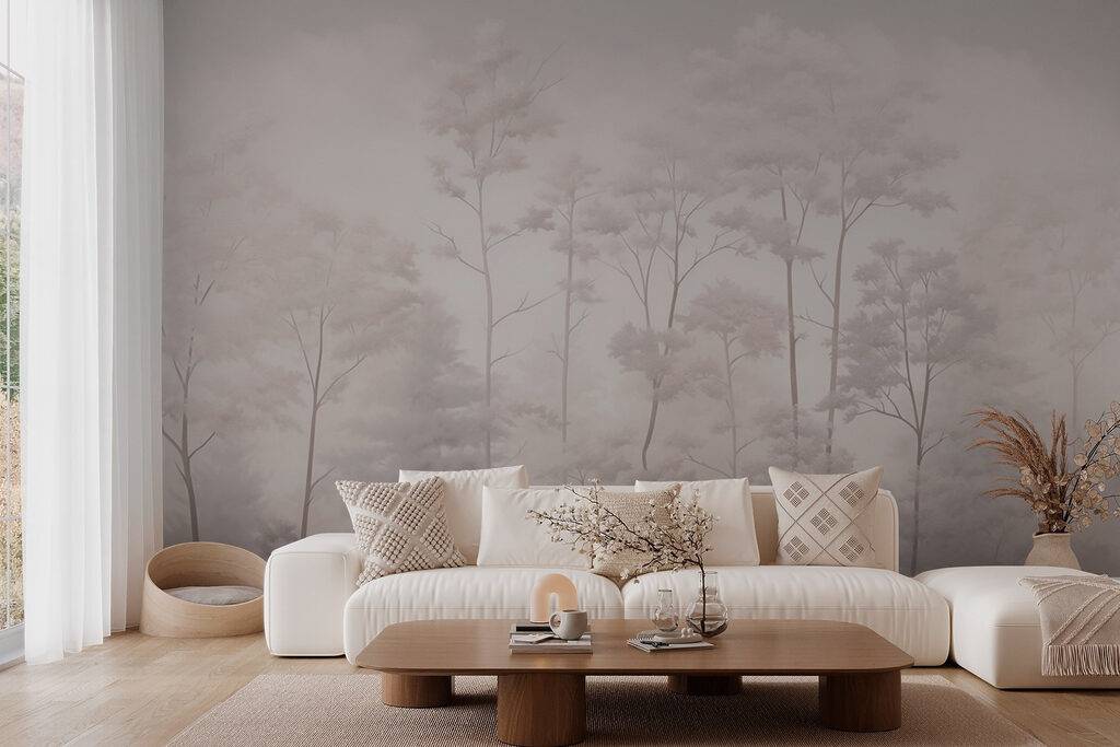 Árboles esbeltos en niebla — interior 2
