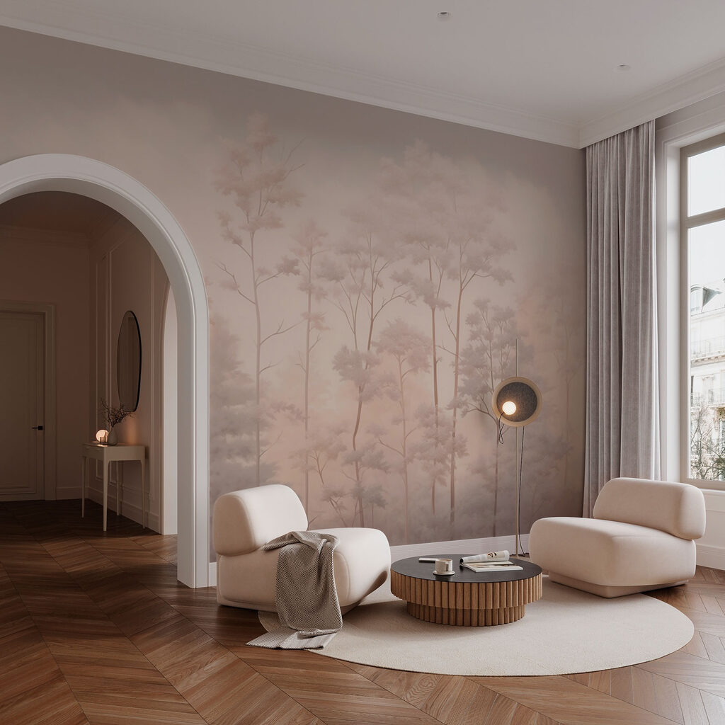 Árboles esbeltos en niebla — interior 3
