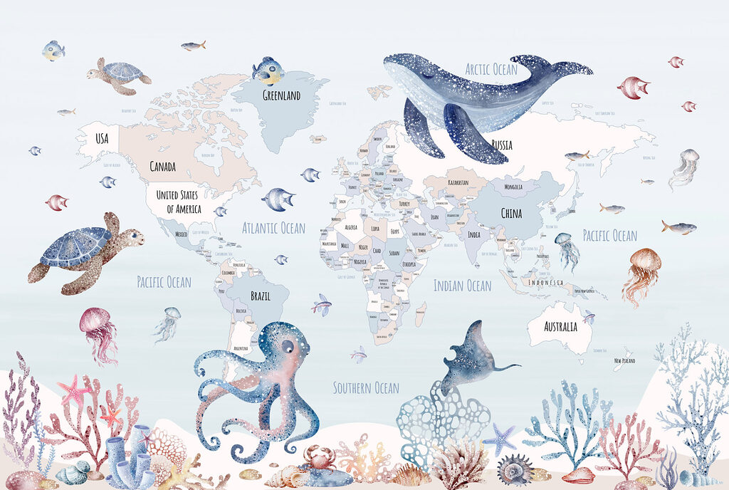 Mapa del mundo marino — diseño completo