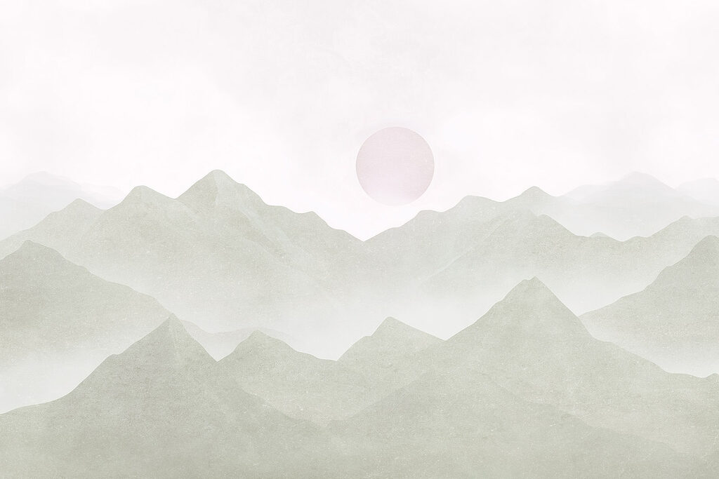 Luna rosada sobre montañas — diseño completo
