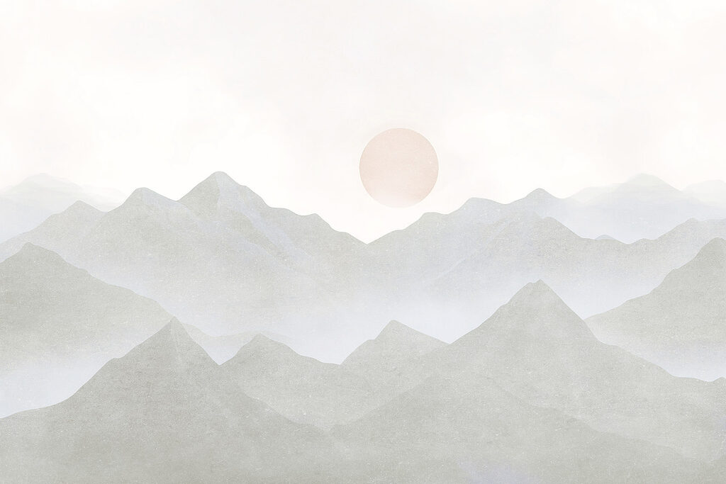 Luna rosada sobre montañas — diseño completo