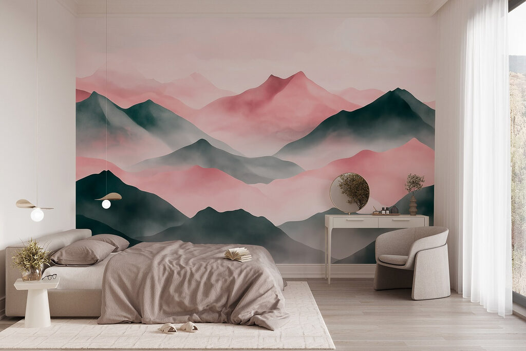 Montañas oscuras en capas en un interior