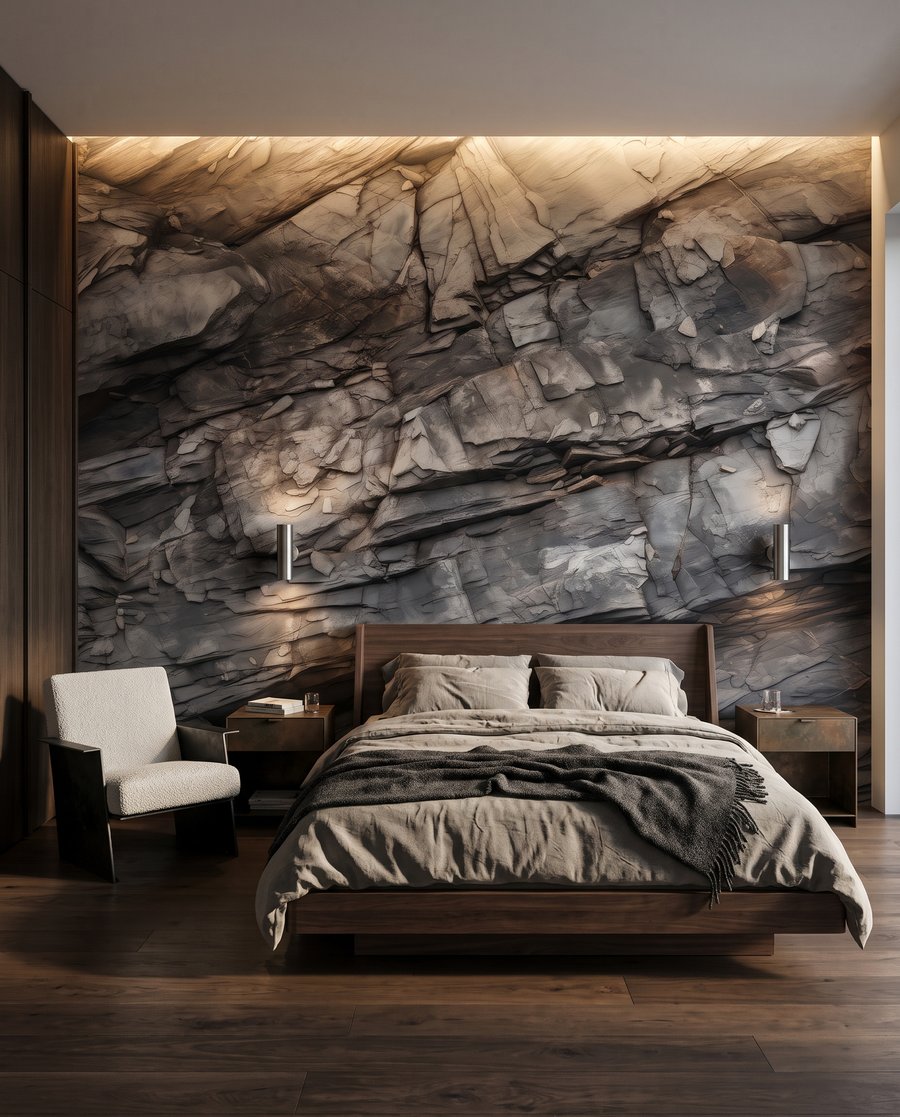 Capas de roca gris en un interior