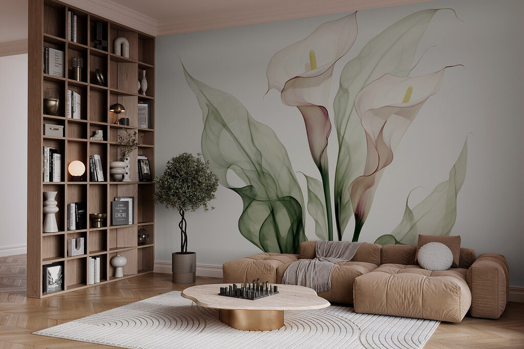 Cálices blancos sobre verde en un interior