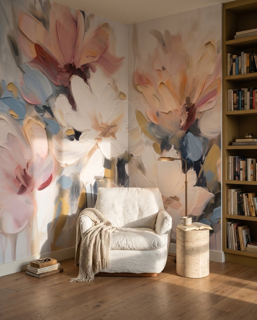 Flores en pinceladas sueltas en un interior