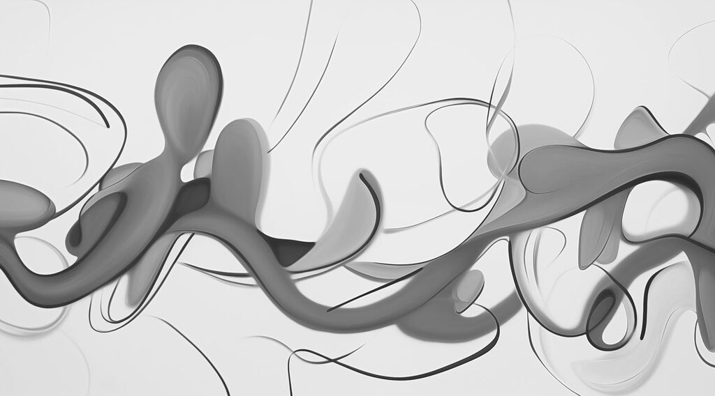 Formas fluidas entre líneas — diseño completo