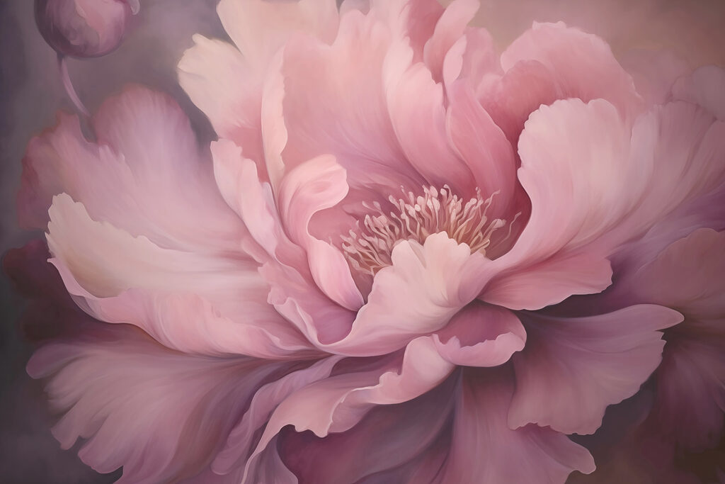 Peonía rosa en penumbra — diseño completo