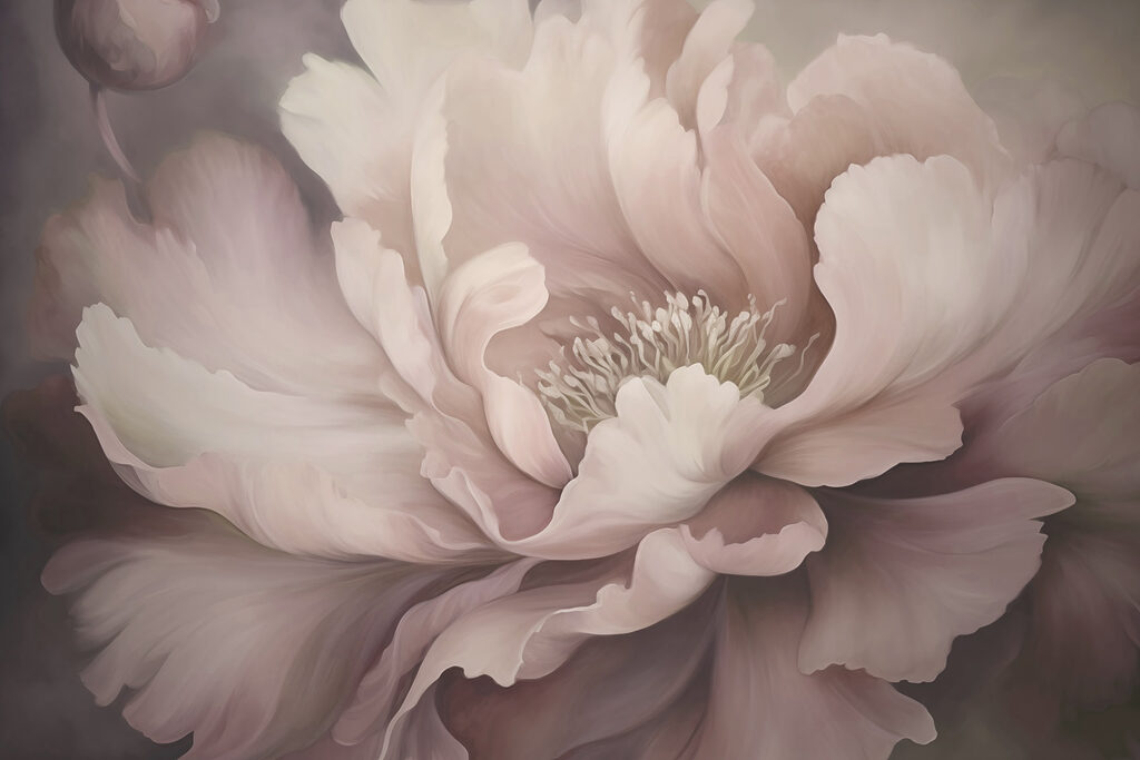 Peonía rosa en penumbra — diseño completo