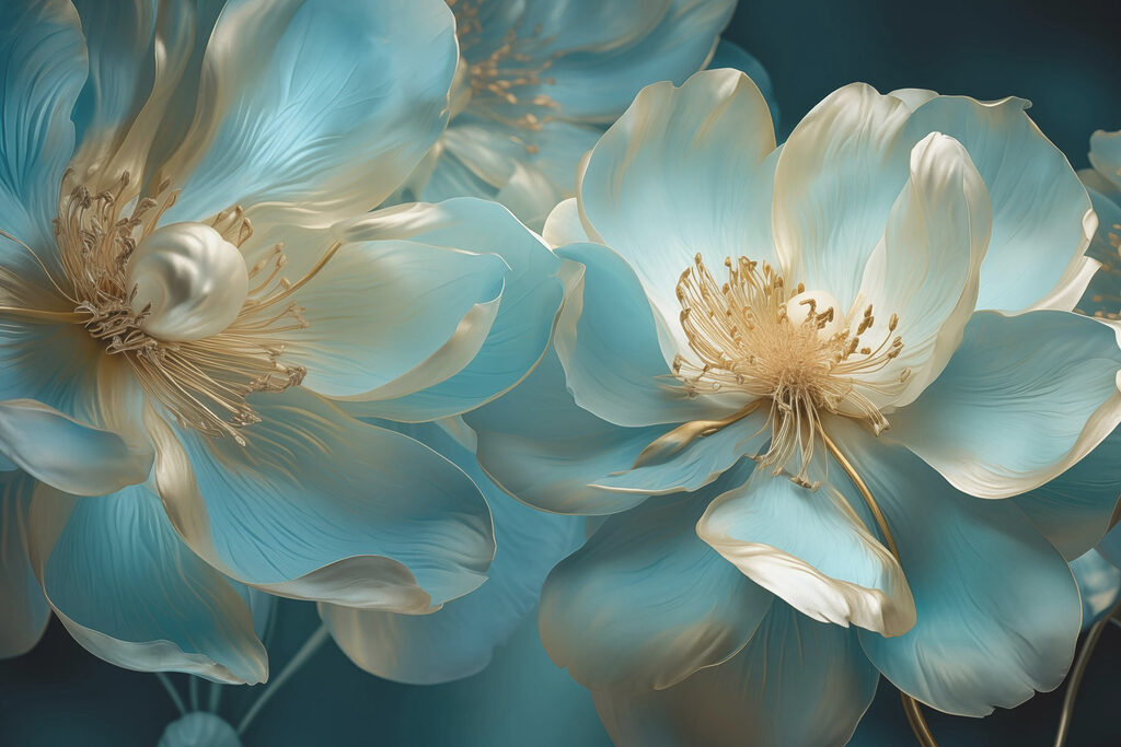 Flores turquesas con oro — diseño completo