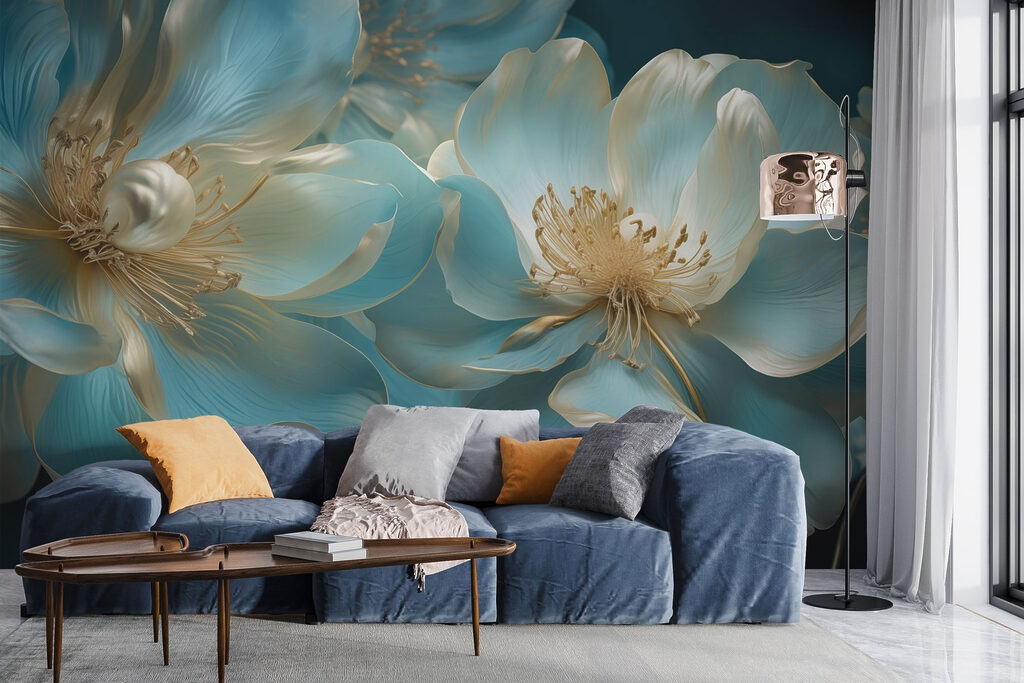 Flores turquesas con oro — interior 3