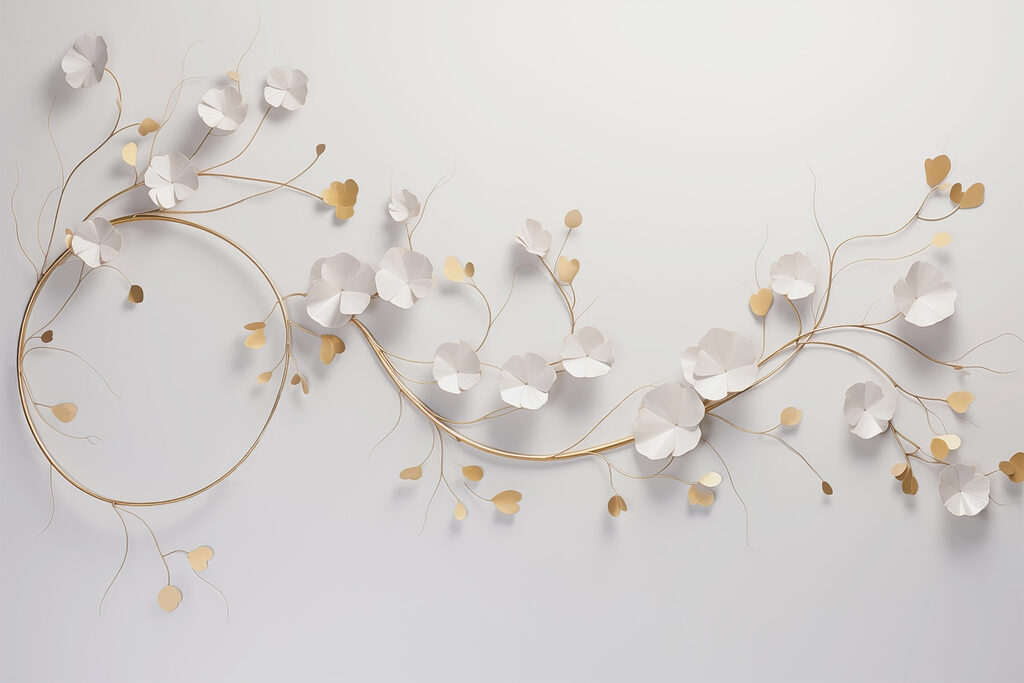 Florecillas con hojas doradas — diseño completo