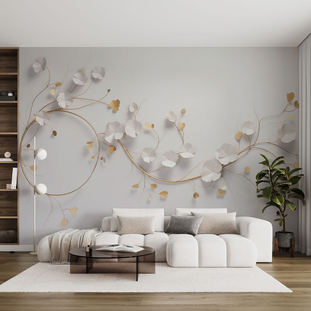 Florecillas con hojas doradas en un interior