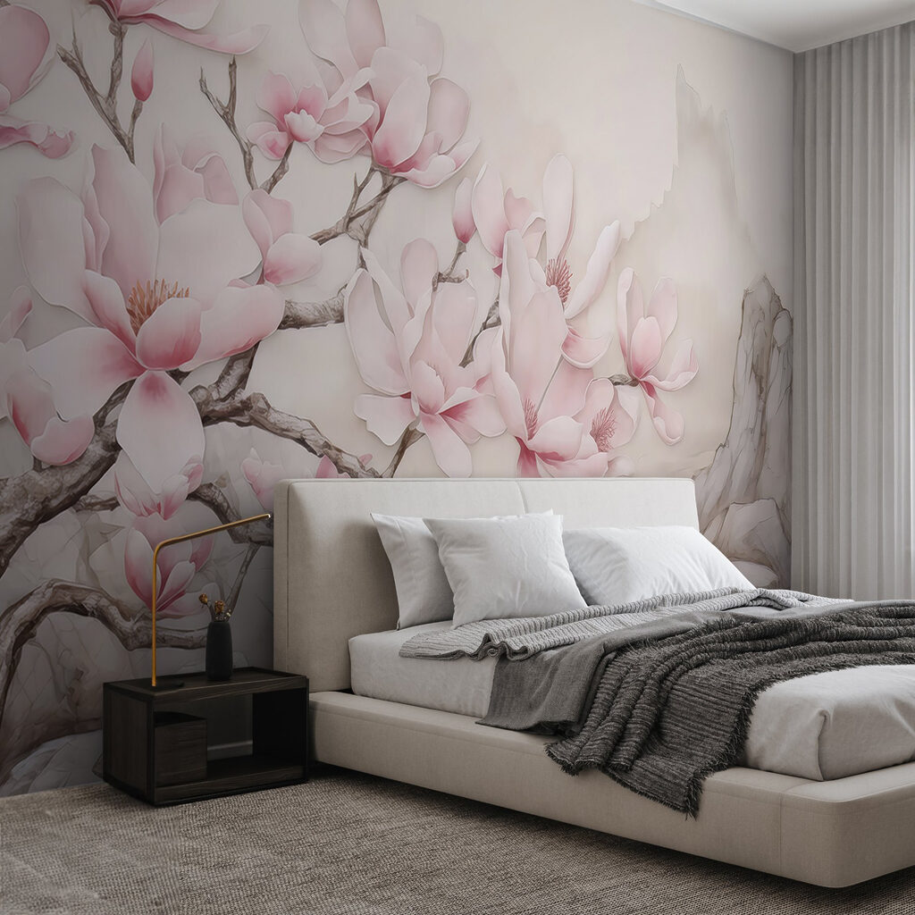 Magnolia rosa sobre montañas — interior 1