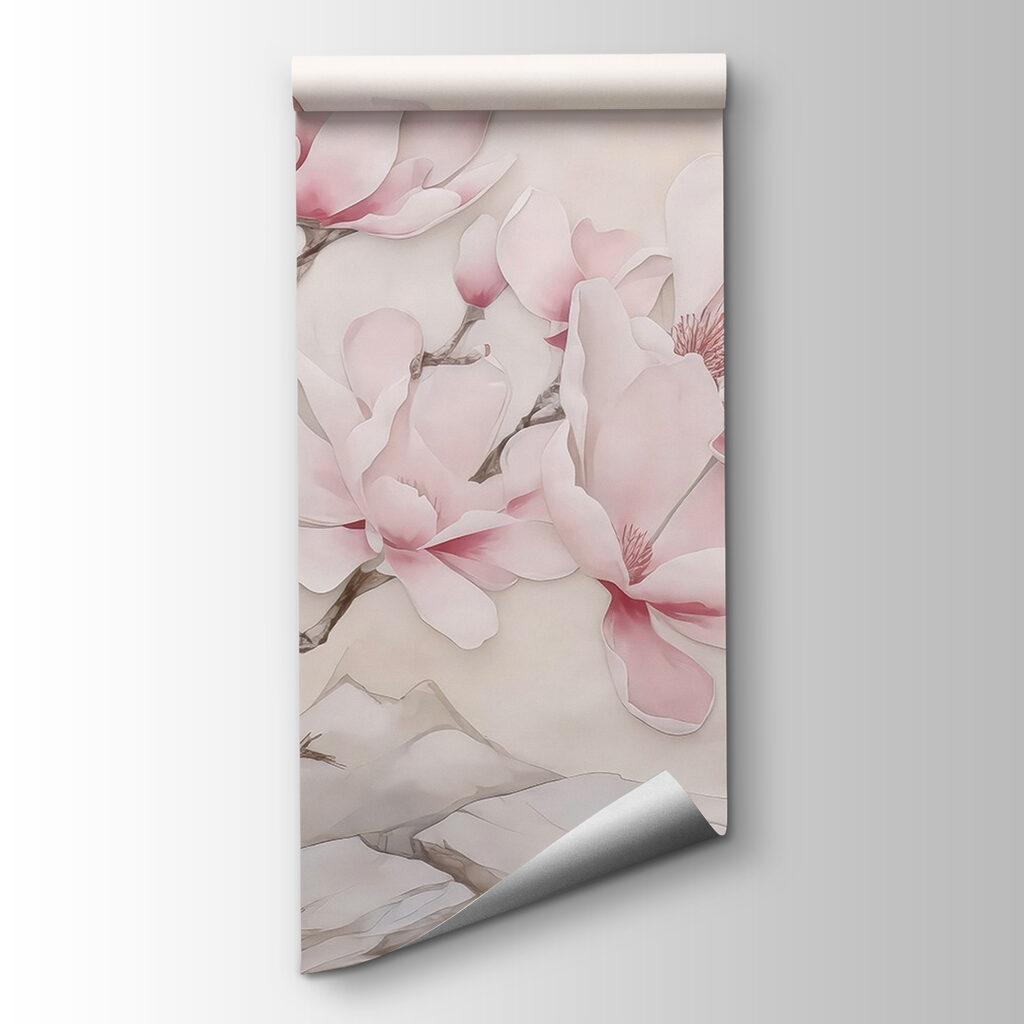 Magnolia rosa sobre montañas — vista del producto