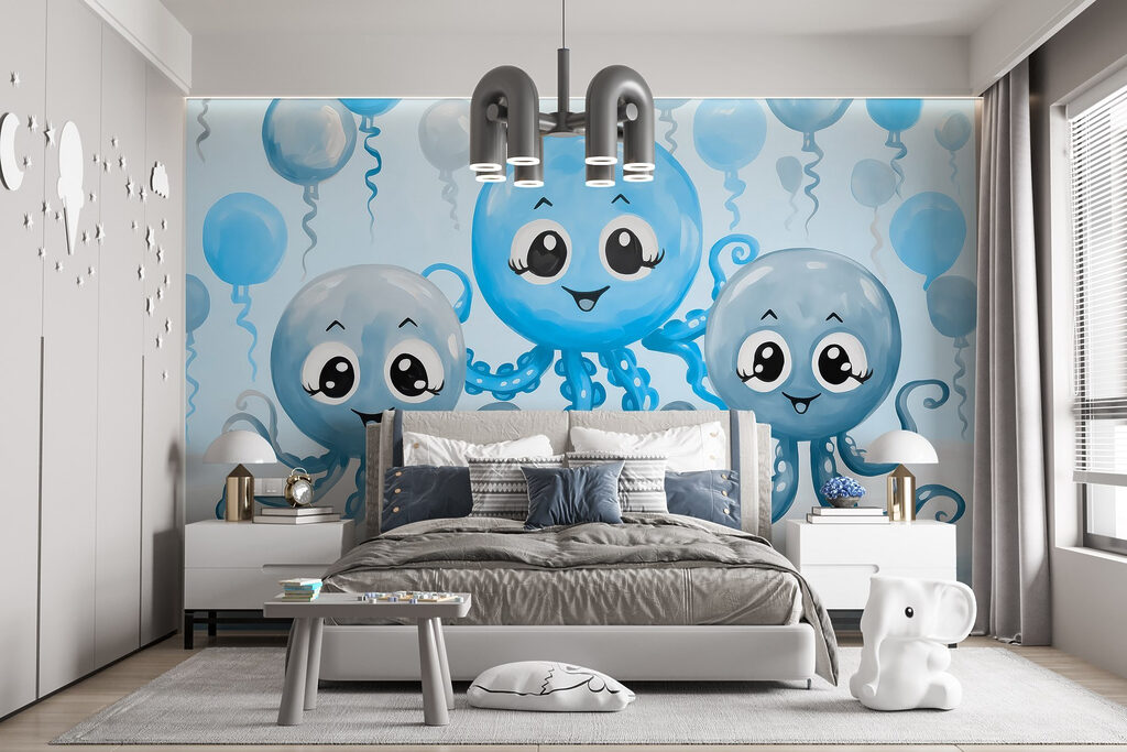 Tres pulpos entre globos — interior 3