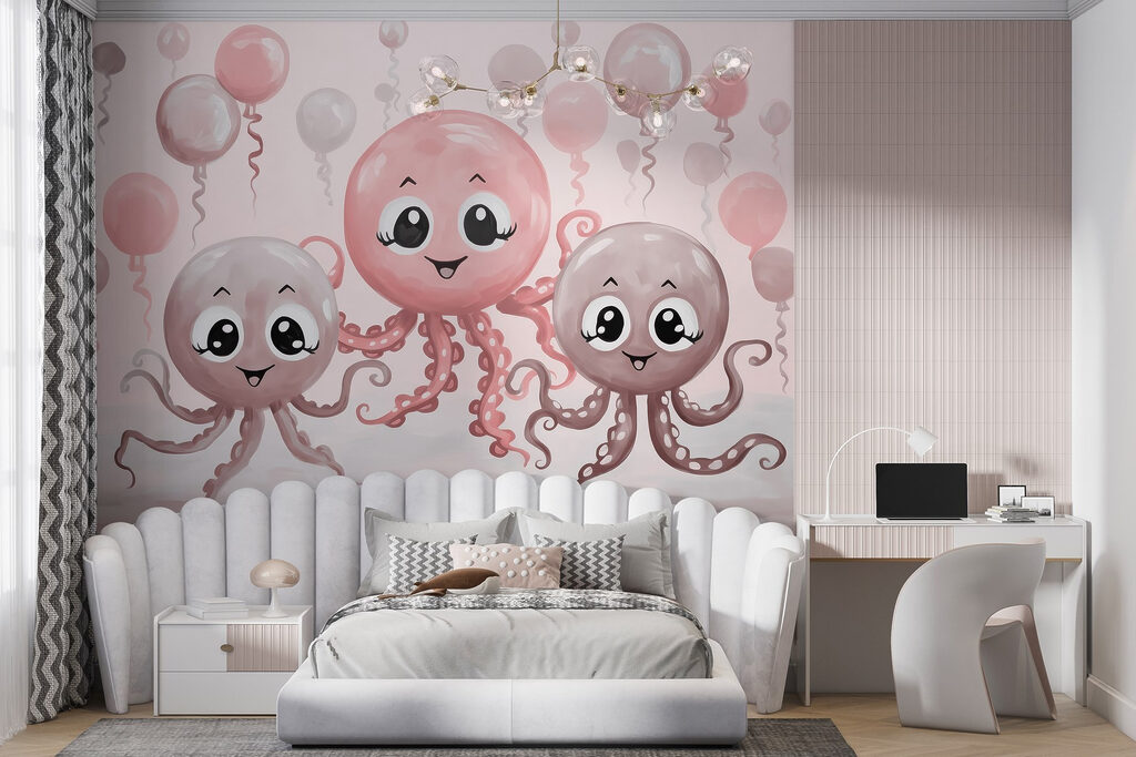 Tres pulpos entre globos — interior 2