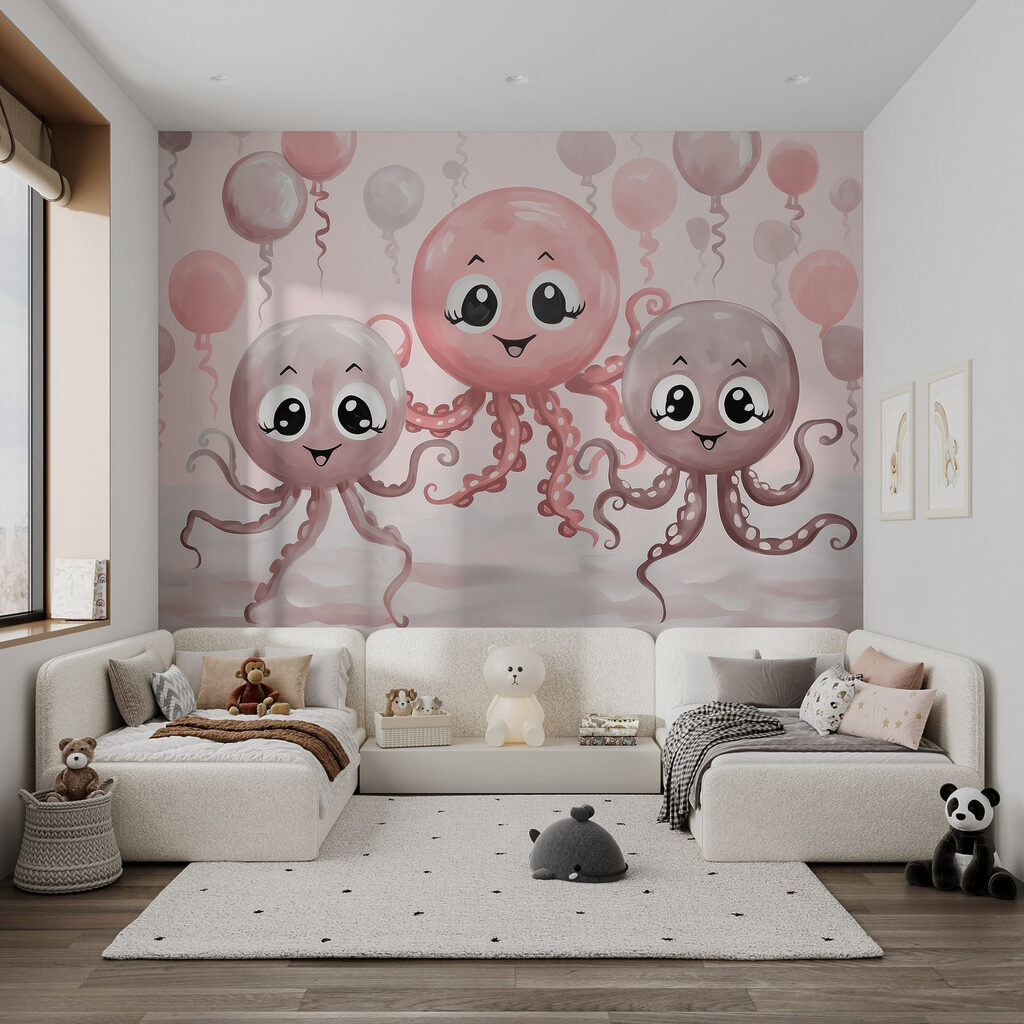 Tres pulpos entre globos — interior 3