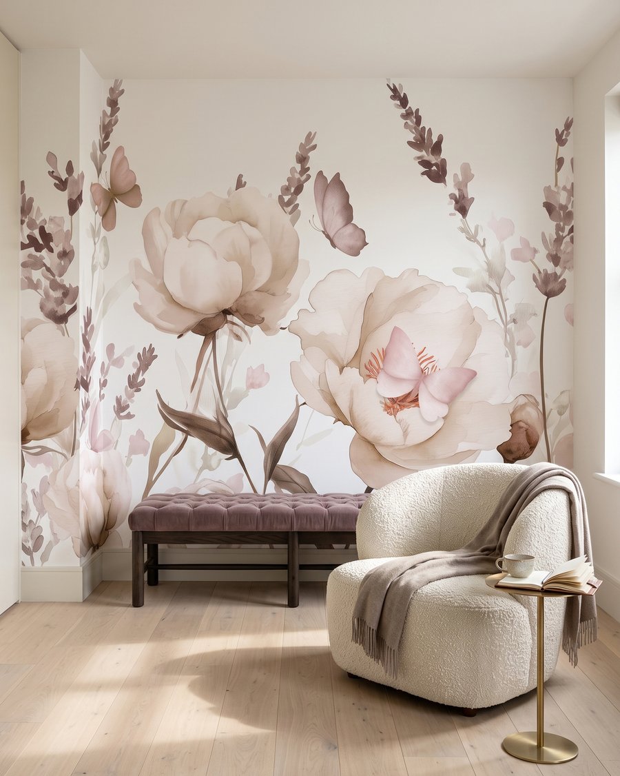 Mariposas sobre tallos florales — interior 3