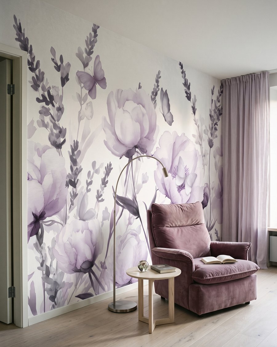 Mariposas sobre tallos florales — interior 1