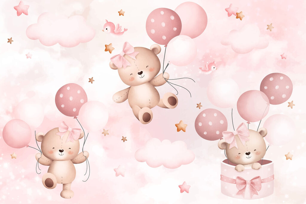 Ositos con globos rosas — diseño completo