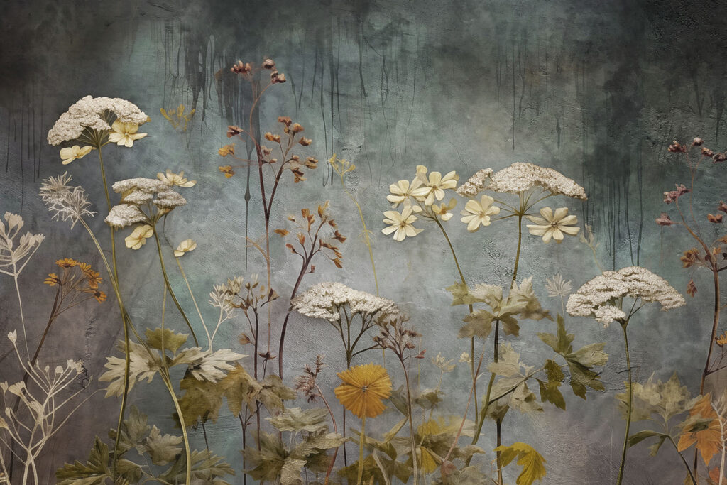 Flores silvestres en penumbra — diseño completo