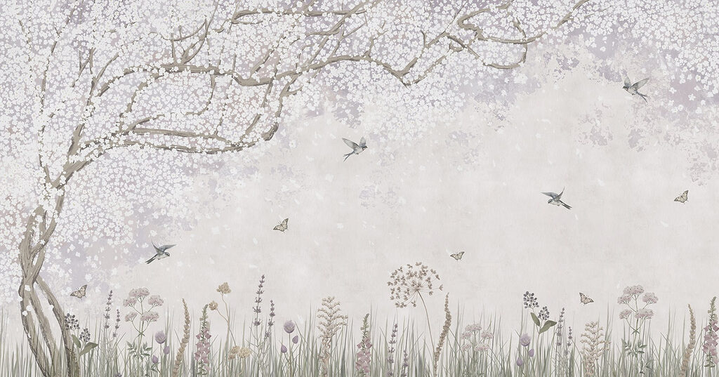 Árbol florido y aves — diseño completo