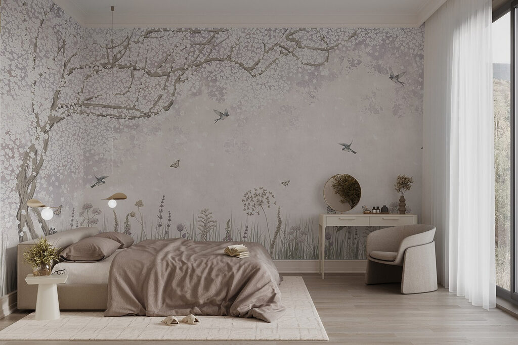 Árbol florido y aves — interior 1