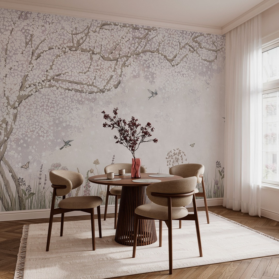 Árbol florido y aves — interior 3