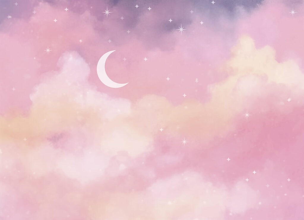 Luna entre nubes rosas — diseño completo