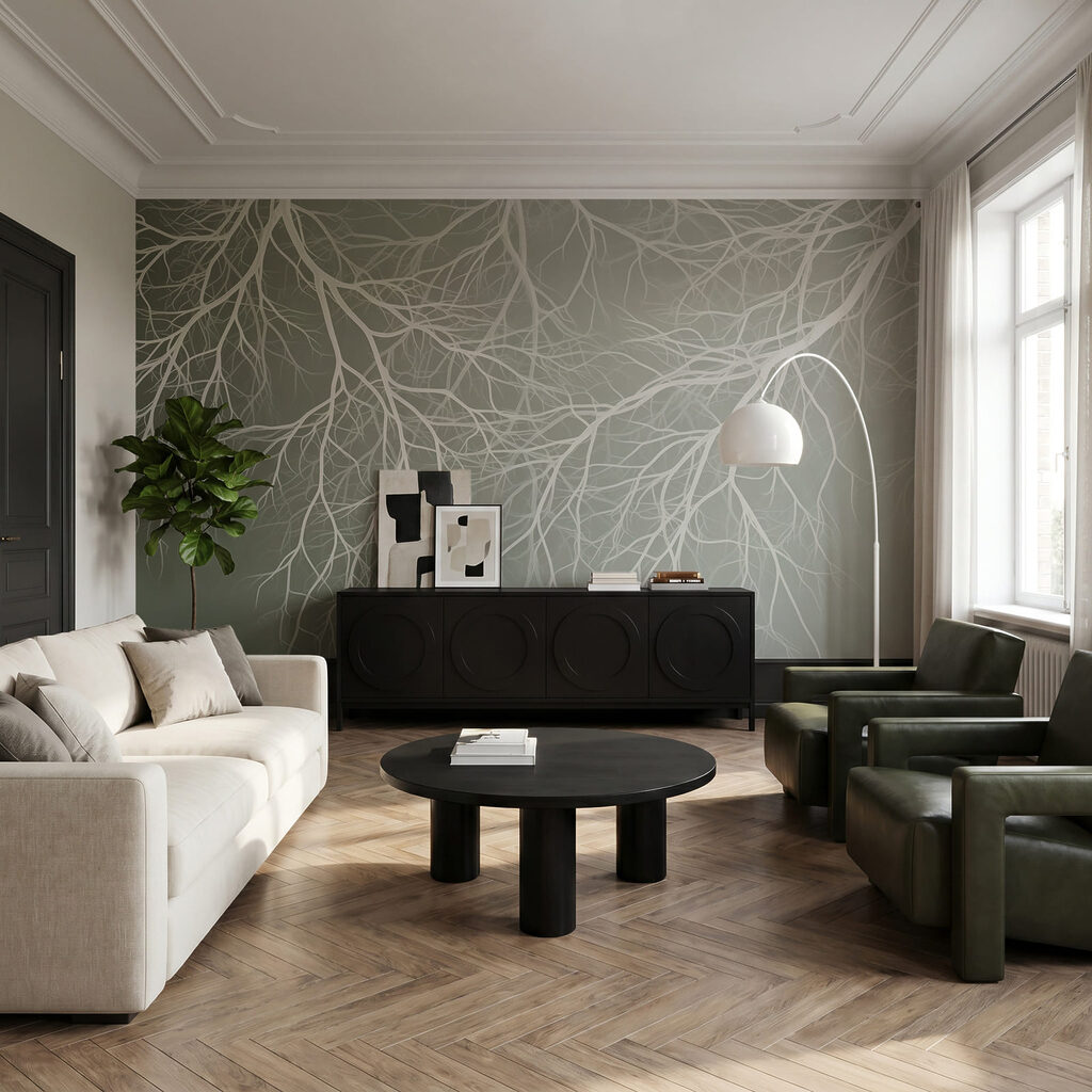 Ramas blancas en red — interior 1