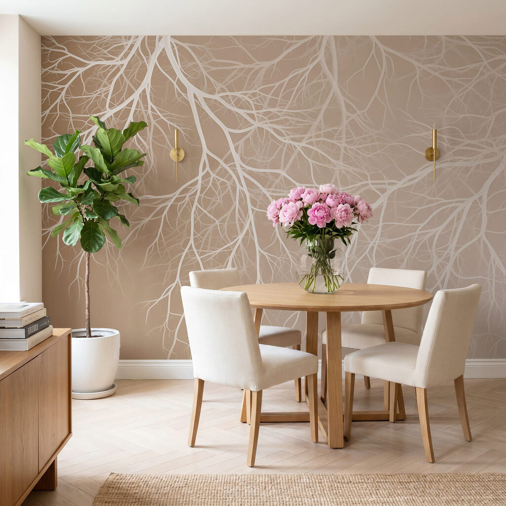 Ramas blancas en red — interior 1