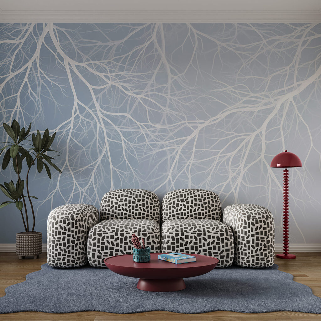 Ramas blancas en red — interior 1