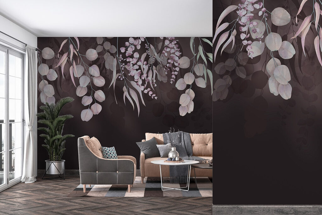 Hojas colgantes sobre oscuro — interior 2