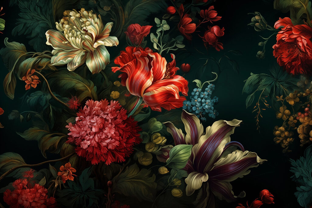 Ramo oscuro de flores — diseño completo