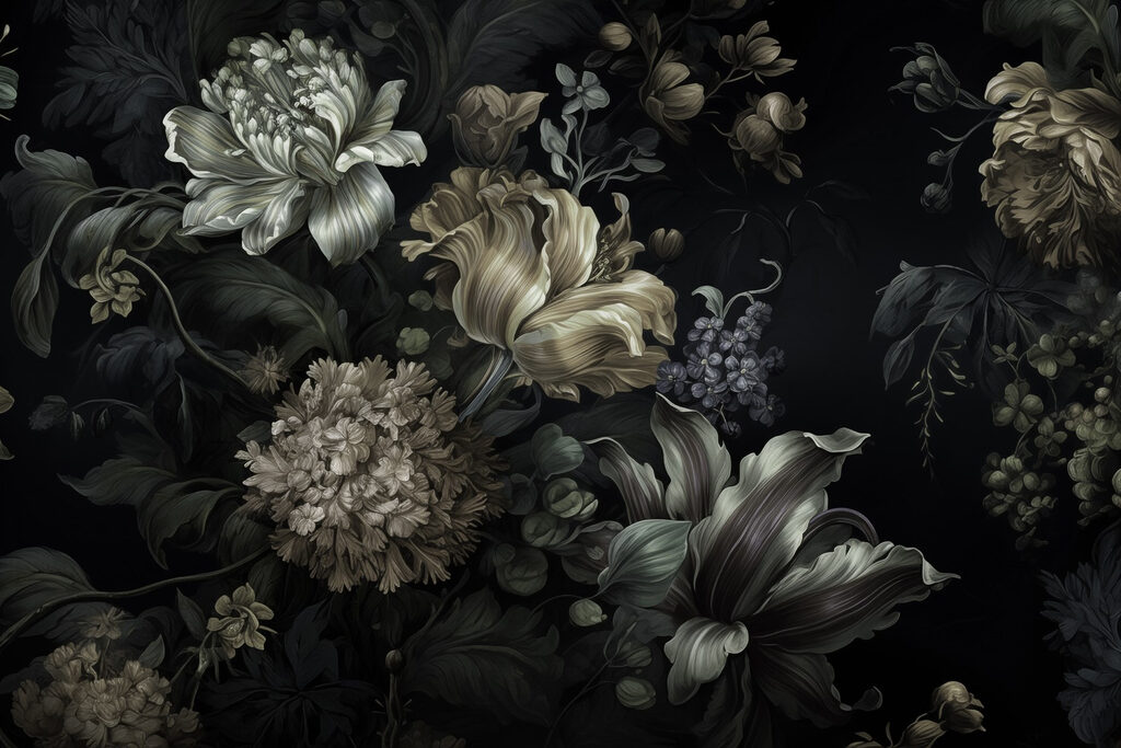 Ramo oscuro de flores — diseño completo